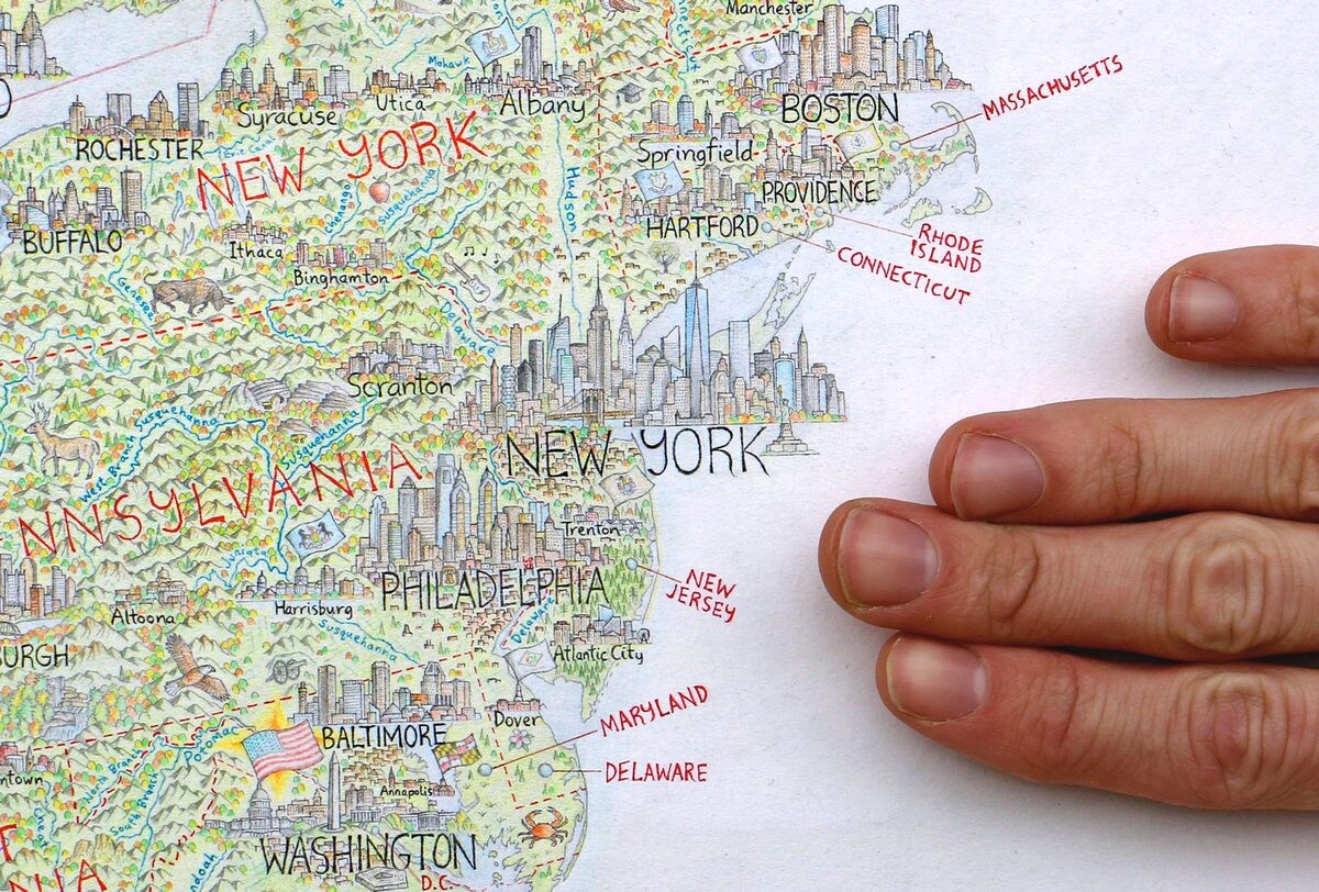 Get a copy of a hand-drawn map of North America or the United States